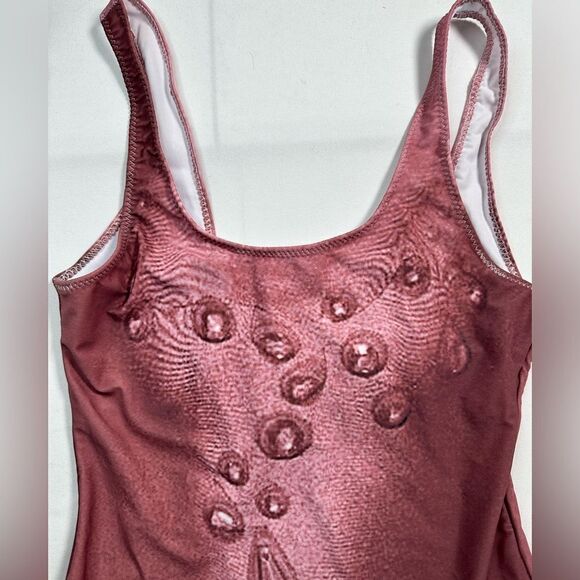 NWT Women’s One Piece Swimsuit Rust Brown Water Drops Shelf Bra - Size Medium - Picture 5 of 6